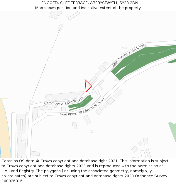 HENGOED, CLIFF TERRACE, ABERYSTWYTH, SY23 2DN: Location map and indicative extent of plot