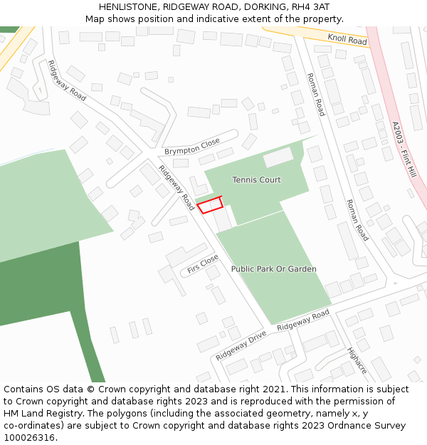 HENLISTONE, RIDGEWAY ROAD, DORKING, RH4 3AT: Location map and indicative extent of plot