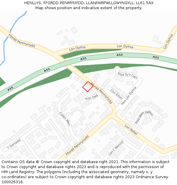 HENLLYS, FFORDD PENMYNYDD, LLANFAIRPWLLGWYNGYLL, LL61 5AX: Location map and indicative extent of plot