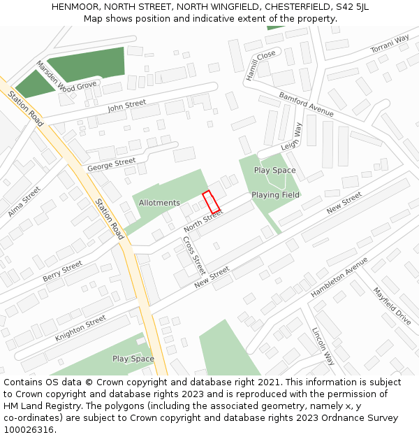 HENMOOR, NORTH STREET, NORTH WINGFIELD, CHESTERFIELD, S42 5JL: Location map and indicative extent of plot