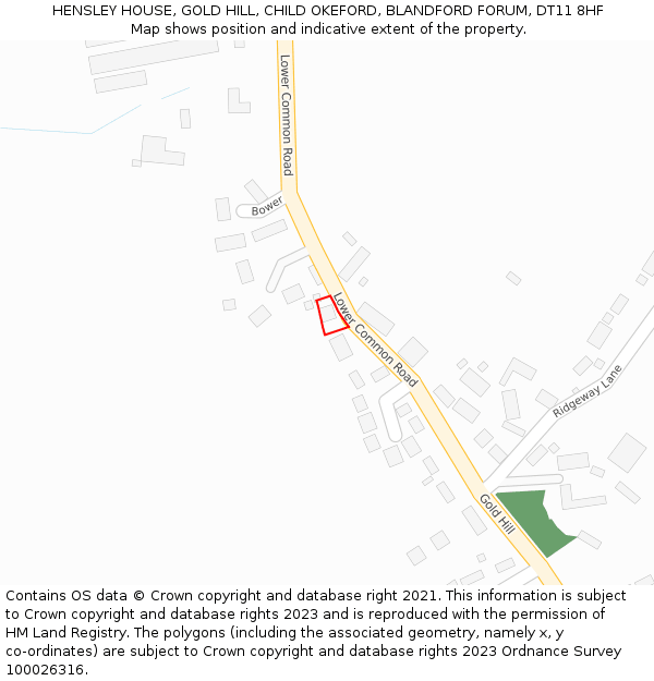 HENSLEY HOUSE, GOLD HILL, CHILD OKEFORD, BLANDFORD FORUM, DT11 8HF: Location map and indicative extent of plot