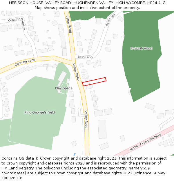 HERISSON HOUSE, VALLEY ROAD, HUGHENDEN VALLEY, HIGH WYCOMBE, HP14 4LG: Location map and indicative extent of plot