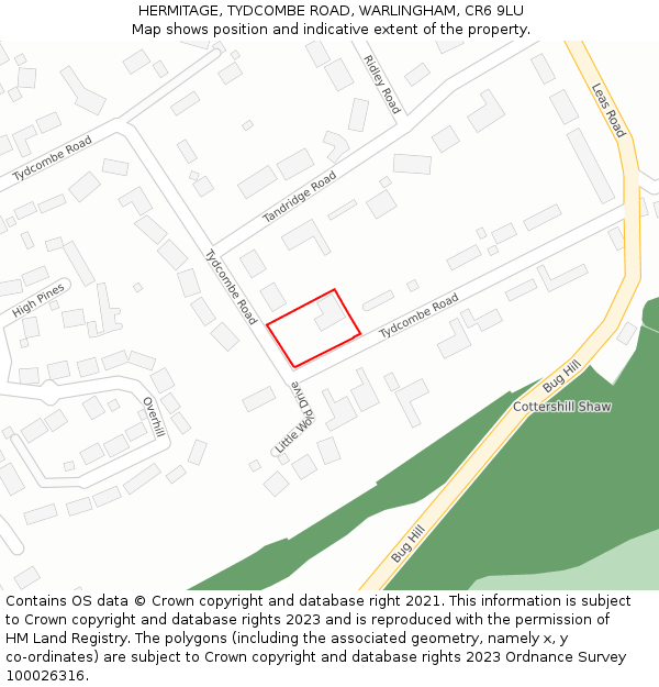HERMITAGE, TYDCOMBE ROAD, WARLINGHAM, CR6 9LU: Location map and indicative extent of plot
