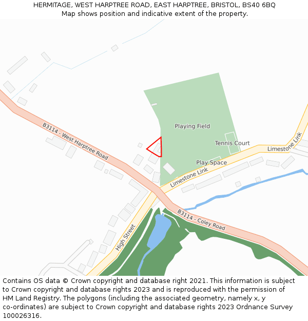 HERMITAGE, WEST HARPTREE ROAD, EAST HARPTREE, BRISTOL, BS40 6BQ: Location map and indicative extent of plot