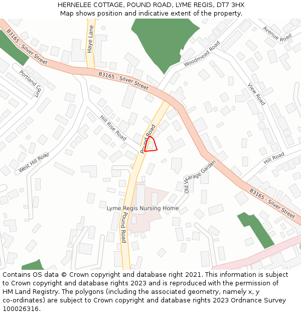 HERNELEE COTTAGE, POUND ROAD, LYME REGIS, DT7 3HX: Location map and indicative extent of plot