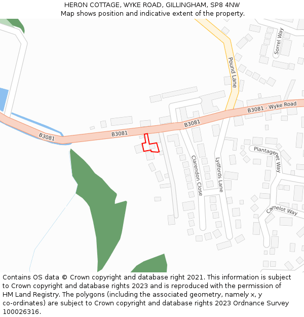 HERON COTTAGE, WYKE ROAD, GILLINGHAM, SP8 4NW: Location map and indicative extent of plot