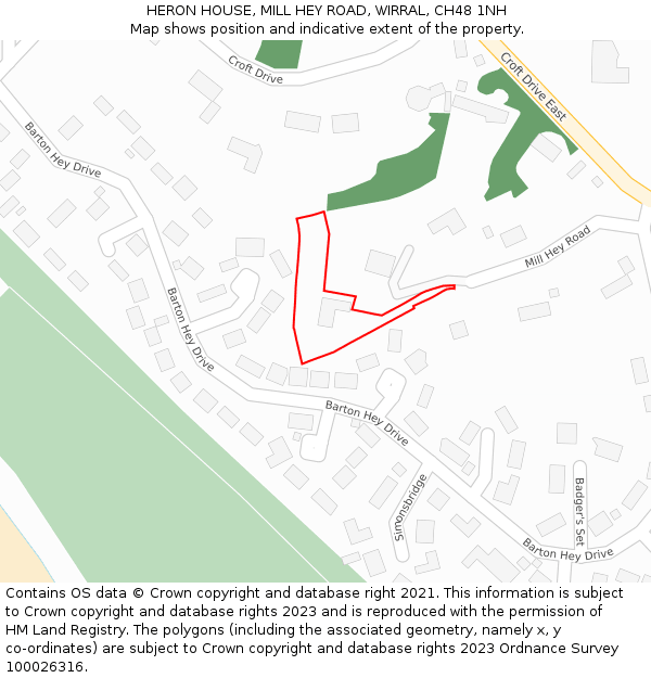 HERON HOUSE, MILL HEY ROAD, WIRRAL, CH48 1NH: Location map and indicative extent of plot