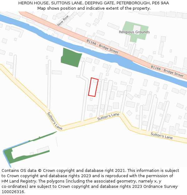 HERON HOUSE, SUTTONS LANE, DEEPING GATE, PETERBOROUGH, PE6 9AA: Location map and indicative extent of plot