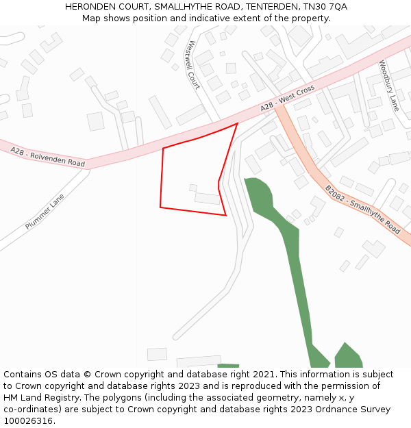 HERONDEN COURT, SMALLHYTHE ROAD, TENTERDEN, TN30 7QA: Location map and indicative extent of plot