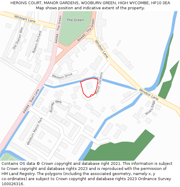 HERONS COURT, MANOR GARDENS, WOOBURN GREEN, HIGH WYCOMBE, HP10 0EA: Location map and indicative extent of plot