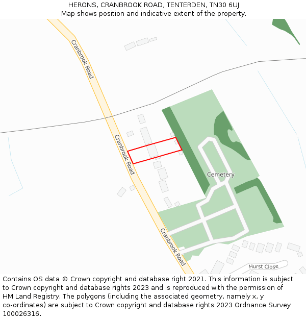 HERONS, CRANBROOK ROAD, TENTERDEN, TN30 6UJ: Location map and indicative extent of plot