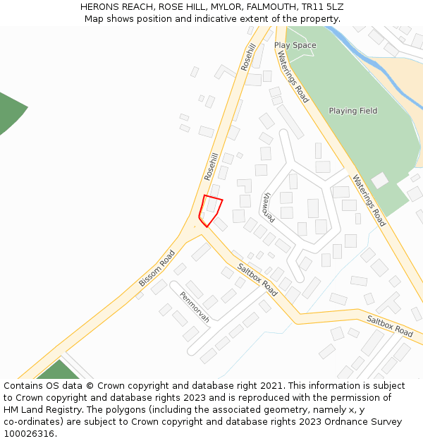 HERONS REACH, ROSE HILL, MYLOR, FALMOUTH, TR11 5LZ: Location map and indicative extent of plot