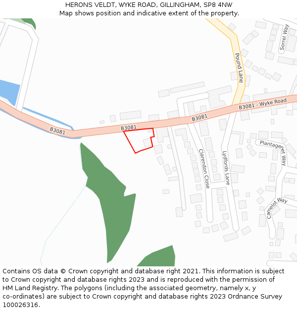 HERONS VELDT, WYKE ROAD, GILLINGHAM, SP8 4NW: Location map and indicative extent of plot
