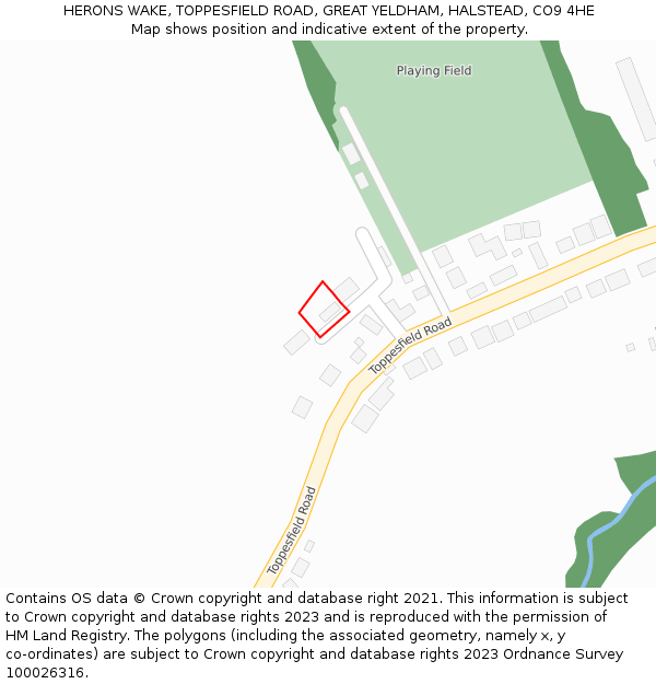 HERONS WAKE, TOPPESFIELD ROAD, GREAT YELDHAM, HALSTEAD, CO9 4HE: Location map and indicative extent of plot