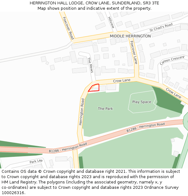 HERRINGTON HALL LODGE, CROW LANE, SUNDERLAND, SR3 3TE: Location map and indicative extent of plot