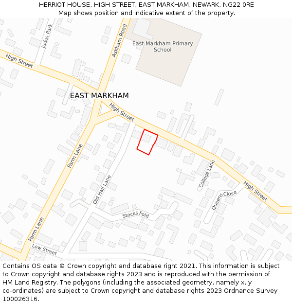 HERRIOT HOUSE, HIGH STREET, EAST MARKHAM, NEWARK, NG22 0RE: Location map and indicative extent of plot