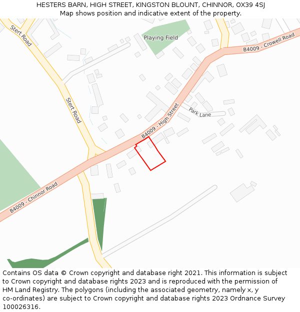 HESTERS BARN, HIGH STREET, KINGSTON BLOUNT, CHINNOR, OX39 4SJ: Location map and indicative extent of plot