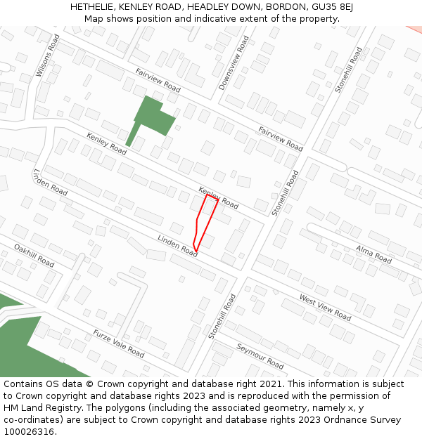 HETHELIE, KENLEY ROAD, HEADLEY DOWN, BORDON, GU35 8EJ: Location map and indicative extent of plot