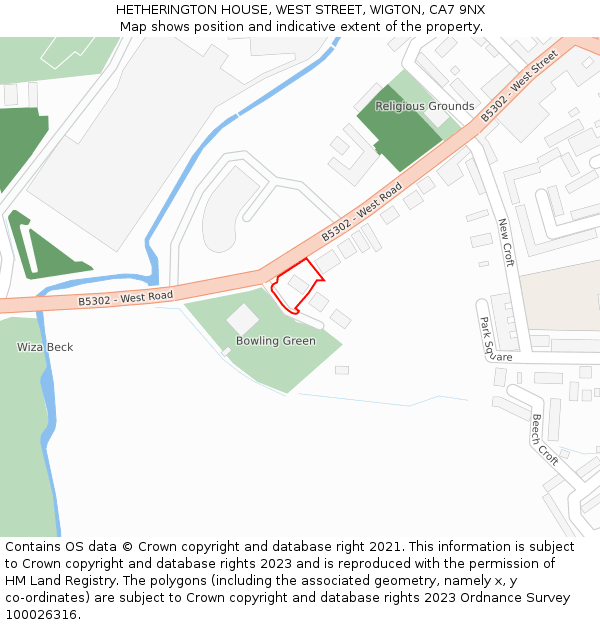 HETHERINGTON HOUSE, WEST STREET, WIGTON, CA7 9NX: Location map and indicative extent of plot