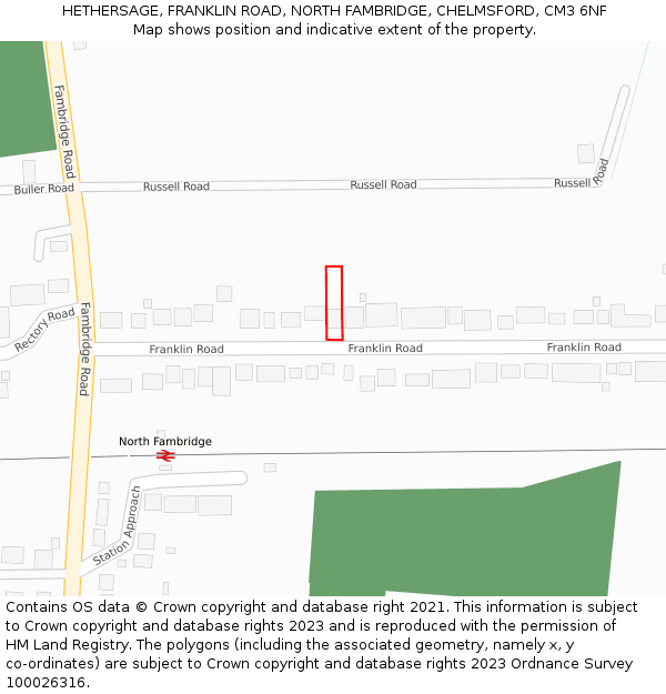 HETHERSAGE, FRANKLIN ROAD, NORTH FAMBRIDGE, CHELMSFORD, CM3 6NF: Location map and indicative extent of plot