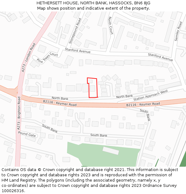 HETHERSETT HOUSE, NORTH BANK, HASSOCKS, BN6 8JG: Location map and indicative extent of plot