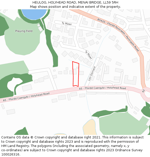 HEULOG, HOLYHEAD ROAD, MENAI BRIDGE, LL59 5RH: Location map and indicative extent of plot
