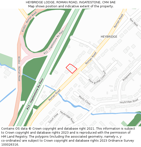 HEYBRIDGE LODGE, ROMAN ROAD, INGATESTONE, CM4 9AE: Location map and indicative extent of plot