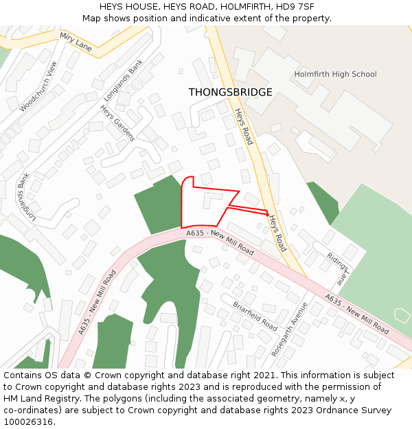 HEYS HOUSE, HEYS ROAD, HOLMFIRTH, HD9 7SF: Location map and indicative extent of plot
