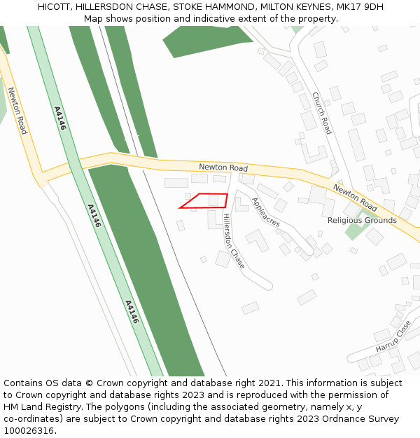 HICOTT, HILLERSDON CHASE, STOKE HAMMOND, MILTON KEYNES, MK17 9DH: Location map and indicative extent of plot