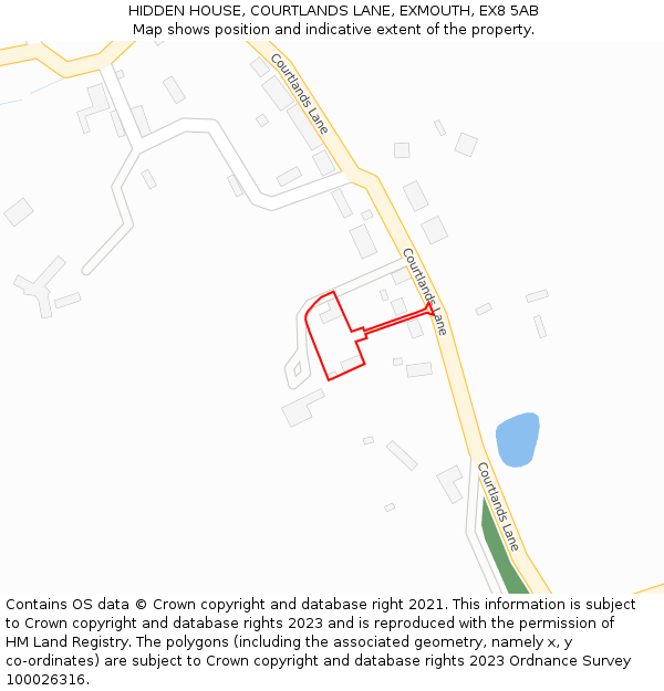 HIDDEN HOUSE, COURTLANDS LANE, EXMOUTH, EX8 5AB: Location map and indicative extent of plot