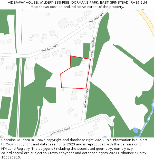 HIDEAWAY HOUSE, WILDERNESS RISE, DORMANS PARK, EAST GRINSTEAD, RH19 2LN: Location map and indicative extent of plot