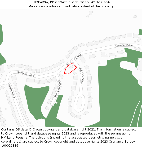 HIDEAWAY, KINGSGATE CLOSE, TORQUAY, TQ2 8QA: Location map and indicative extent of plot