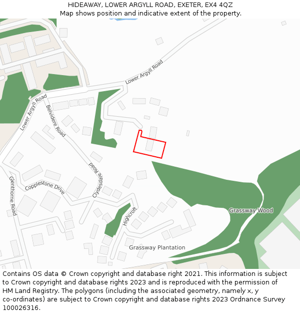 HIDEAWAY, LOWER ARGYLL ROAD, EXETER, EX4 4QZ: Location map and indicative extent of plot