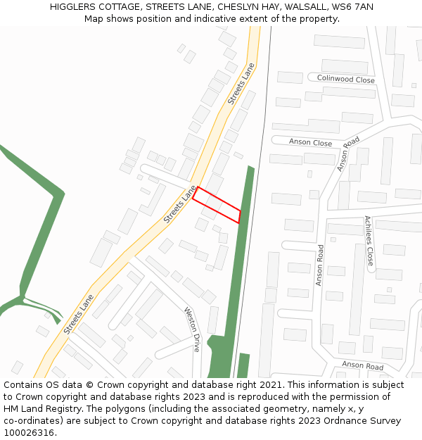 HIGGLERS COTTAGE, STREETS LANE, CHESLYN HAY, WALSALL, WS6 7AN: Location map and indicative extent of plot
