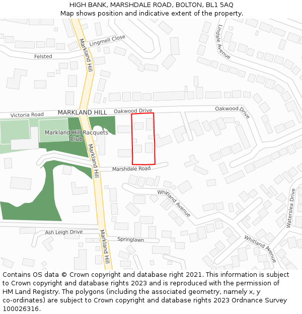 HIGH BANK, MARSHDALE ROAD, BOLTON, BL1 5AQ: Location map and indicative extent of plot