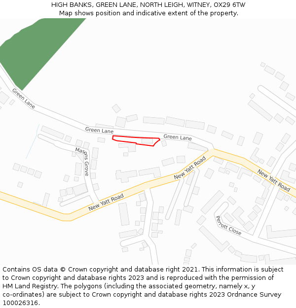 HIGH BANKS, GREEN LANE, NORTH LEIGH, WITNEY, OX29 6TW: Location map and indicative extent of plot