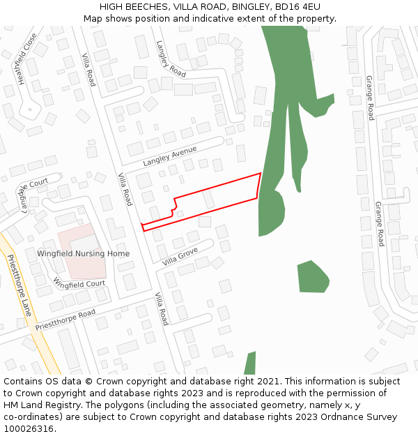 HIGH BEECHES, VILLA ROAD, BINGLEY, BD16 4EU: Location map and indicative extent of plot