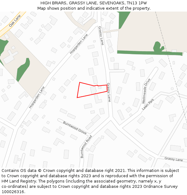 HIGH BRIARS, GRASSY LANE, SEVENOAKS, TN13 1PW: Location map and indicative extent of plot