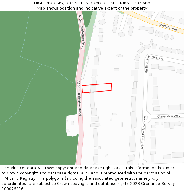 HIGH BROOMS, ORPINGTON ROAD, CHISLEHURST, BR7 6RA: Location map and indicative extent of plot