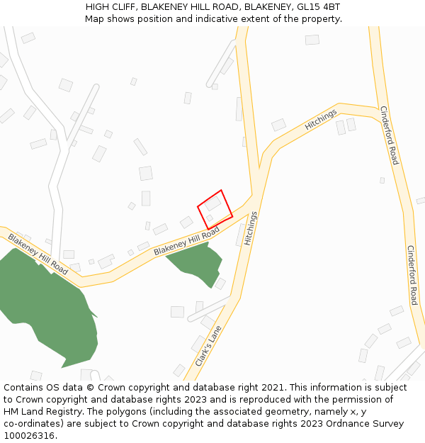HIGH CLIFF, BLAKENEY HILL ROAD, BLAKENEY, GL15 4BT: Location map and indicative extent of plot