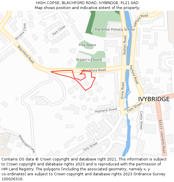 HIGH COPSE, BLACHFORD ROAD, IVYBRIDGE, PL21 0AD: Location map and indicative extent of plot