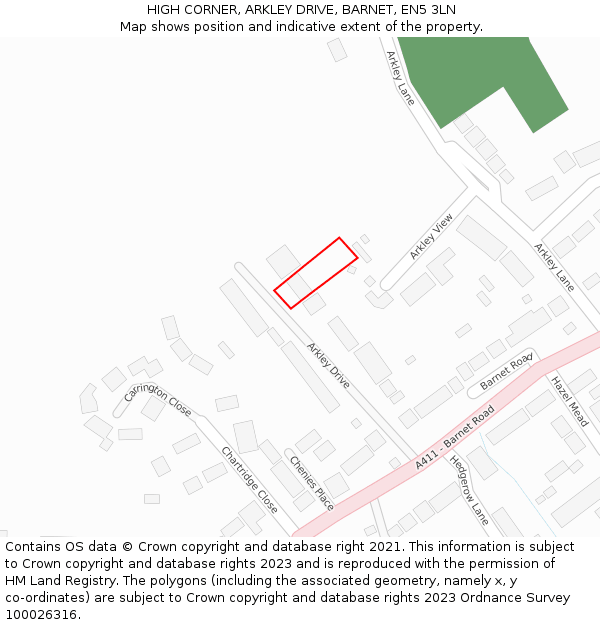 HIGH CORNER, ARKLEY DRIVE, BARNET, EN5 3LN: Location map and indicative extent of plot