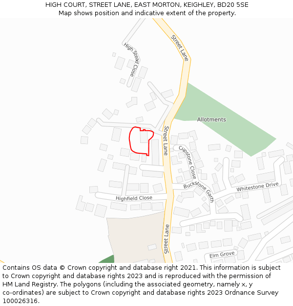 HIGH COURT, STREET LANE, EAST MORTON, KEIGHLEY, BD20 5SE: Location map and indicative extent of plot