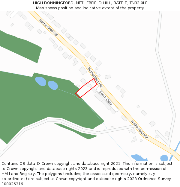 HIGH DONNINGFORD, NETHERFIELD HILL, BATTLE, TN33 0LE: Location map and indicative extent of plot