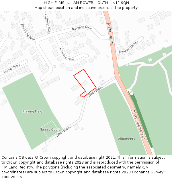 HIGH ELMS, JULIAN BOWER, LOUTH, LN11 9QN: Location map and indicative extent of plot