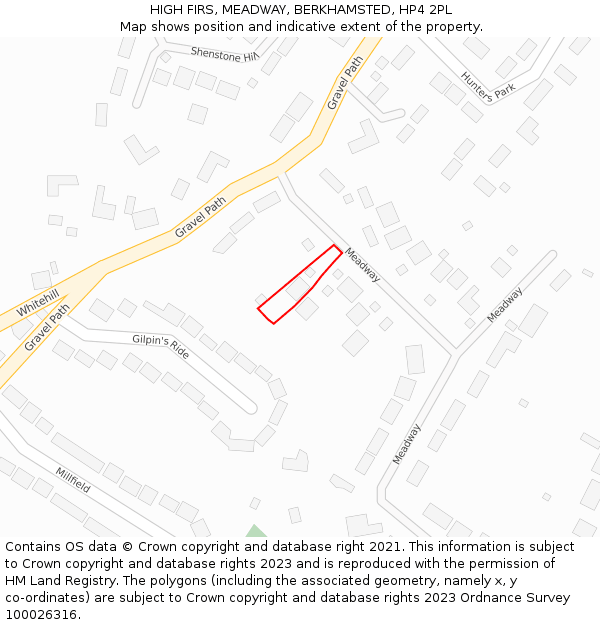 HIGH FIRS, MEADWAY, BERKHAMSTED, HP4 2PL: Location map and indicative extent of plot