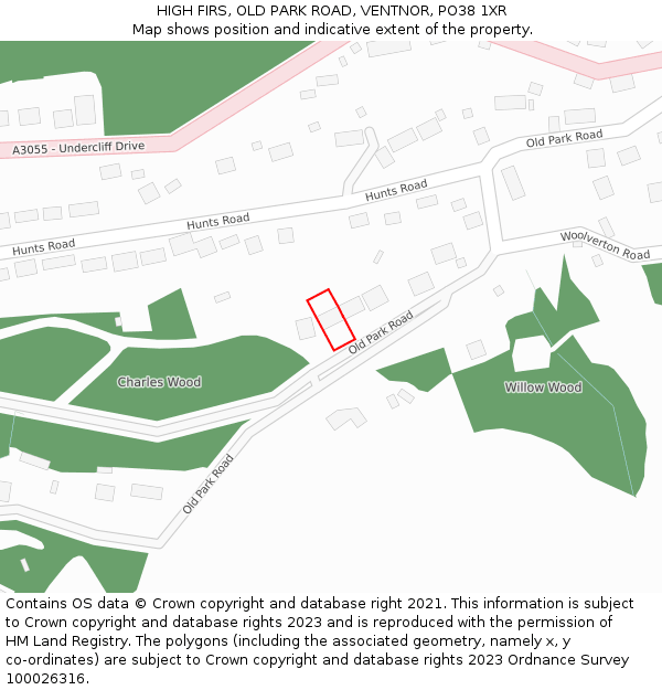 HIGH FIRS, OLD PARK ROAD, VENTNOR, PO38 1XR: Location map and indicative extent of plot