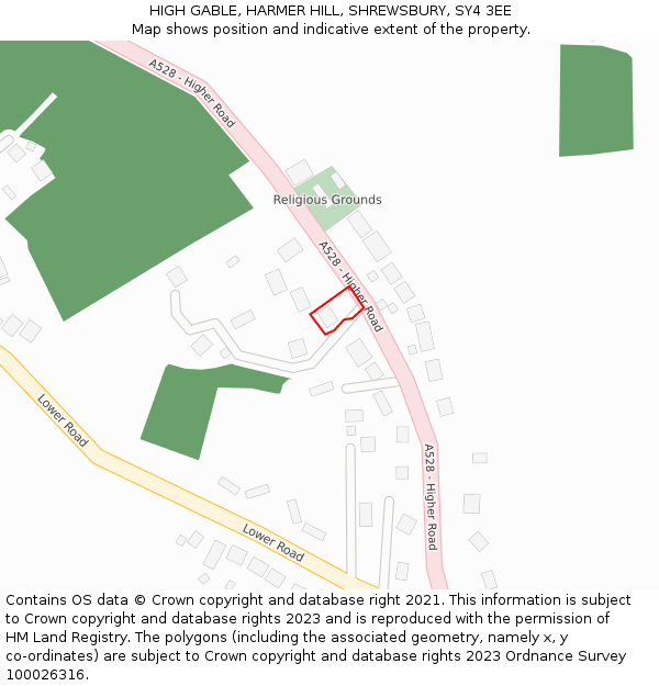 HIGH GABLE, HARMER HILL, SHREWSBURY, SY4 3EE: Location map and indicative extent of plot