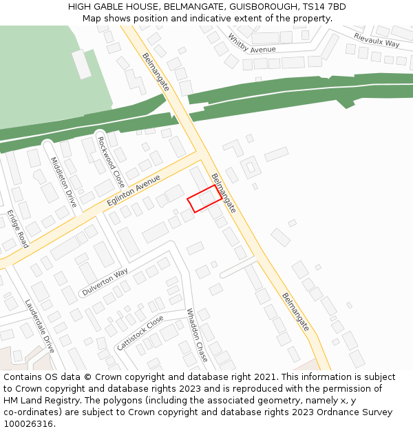 HIGH GABLE HOUSE, BELMANGATE, GUISBOROUGH, TS14 7BD: Location map and indicative extent of plot