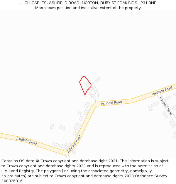 HIGH GABLES, ASHFIELD ROAD, NORTON, BURY ST EDMUNDS, IP31 3NF: Location map and indicative extent of plot